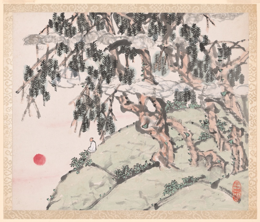 Landscape and Figure, from an album of Landscapes and Calligraphy for Liu Songfu 山水册页