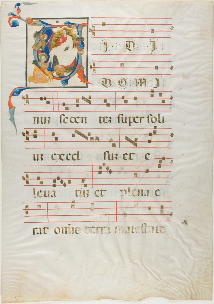 Saint Kneeling Before God Enthroned in a Historiated Initial "V" from an Antiphonary