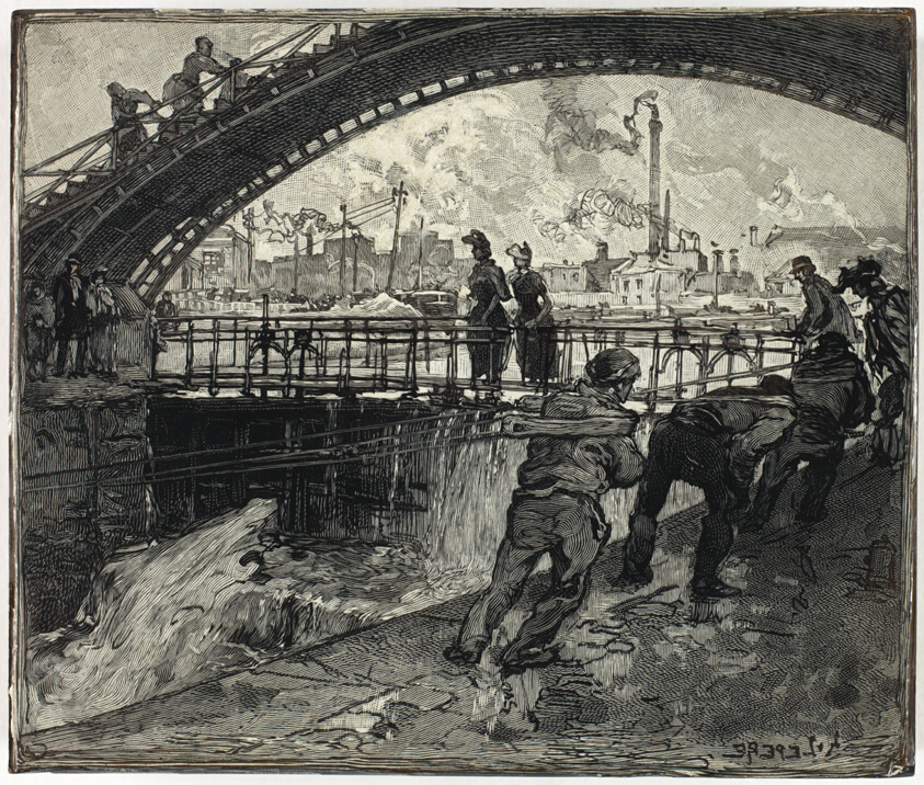 Woodblock for Lock of the Canal Saint-Martin