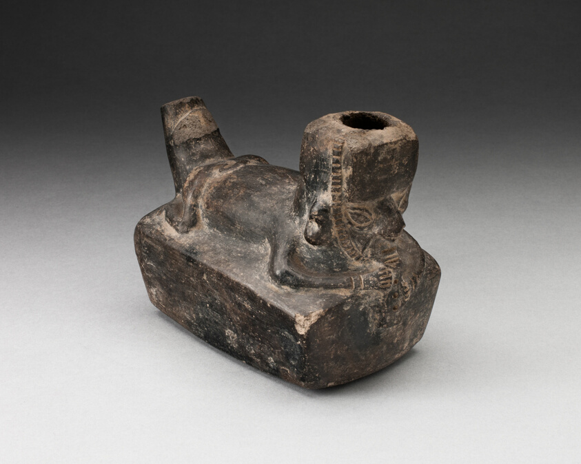 Vessel in the Form of a Flute-Player Laying atop Rectangle Shape