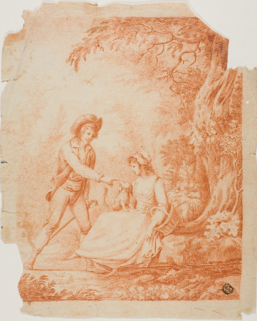Shepherd, Shepherdess and Little Dog in Wooded Setting