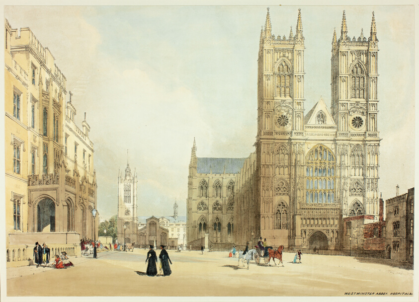 Westminster Abbey, Hospital and Company, plate seven from Original Views of London as It Is