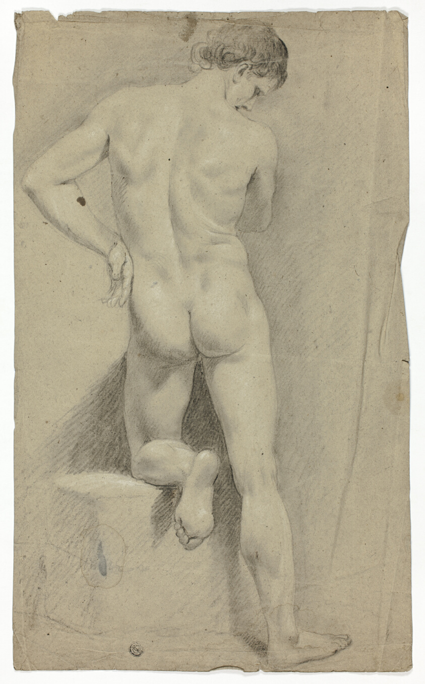 Academic study of a male nude from the back