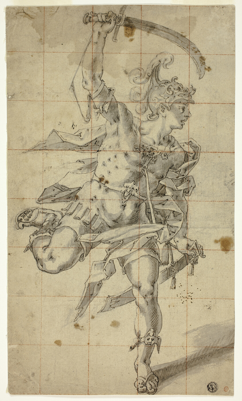 Male Warrior Running with Drawn Sword