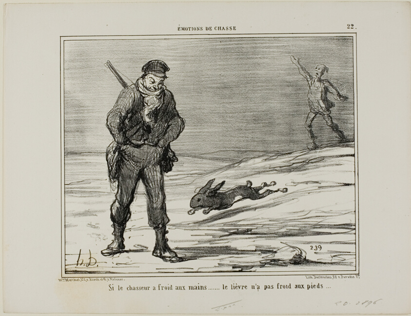 If the Hunter has Cold Hands... the hare doesn't have cold feet, plate 22 from Émotions De Chasse
