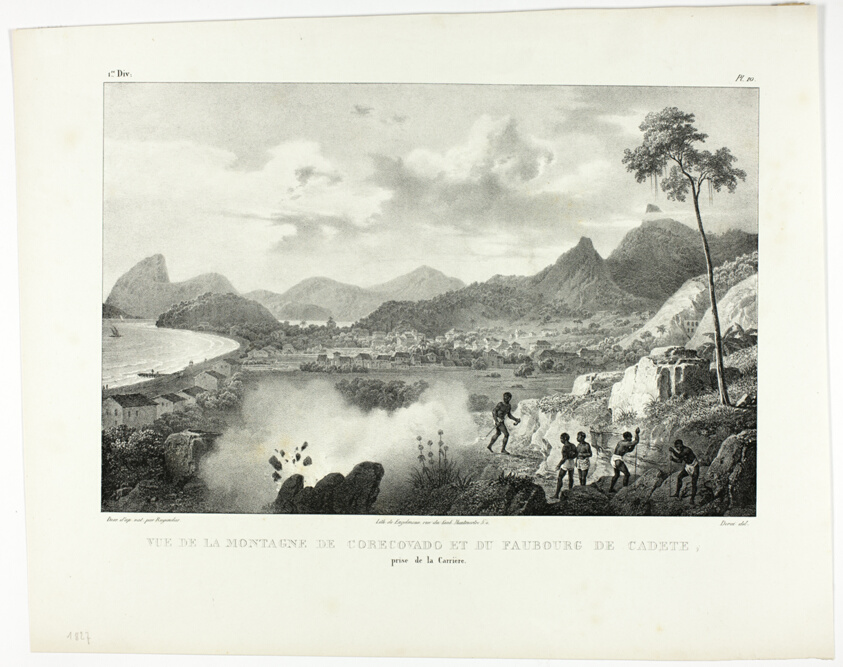 View of Mount Corecovado and Faubourg de Cadete, taken from the Quarry, plate 10 from Customs and traditions of Negroes, volume 4 of Voyage pittoresque dans le Brésil