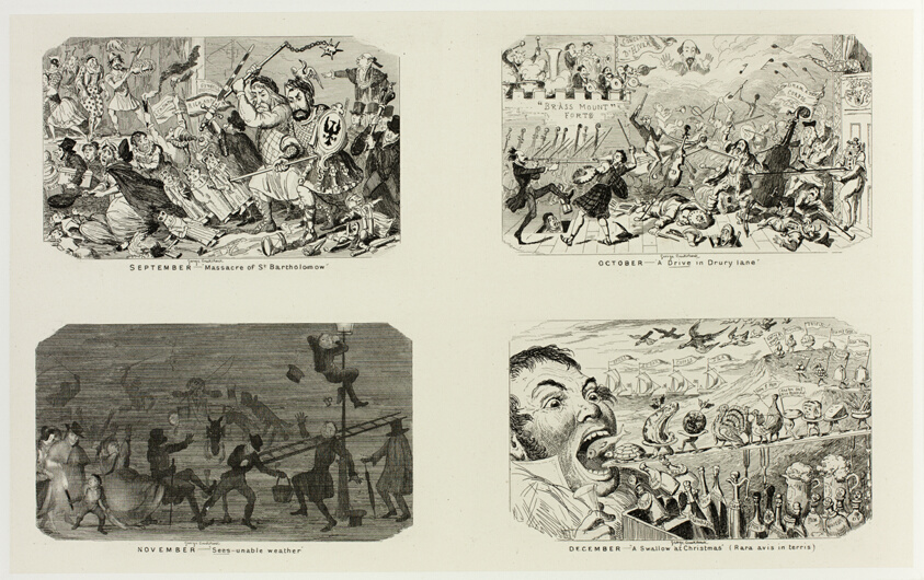September - "Massacre of St. Bartholomew" from George Cruikshank's Steel Etchings to The Comic Almanacks: 1835-1853 (top left)