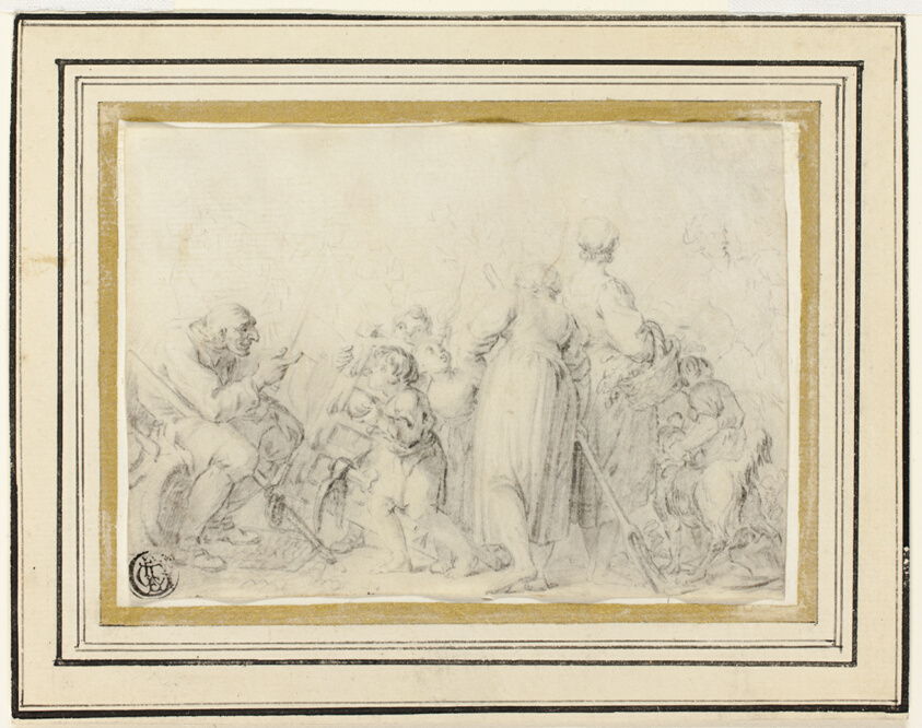 Genre Scene with Old Man, Peasant Women and Children
