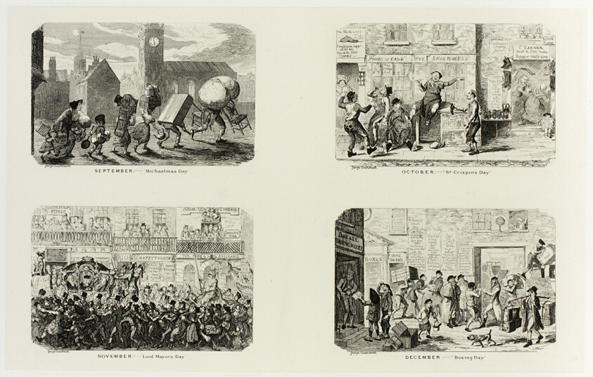 September – "Michaelmas Day" from George Cruikshank's Steel Etchings to The Comic Almanacks: 1835-1853 (top left)