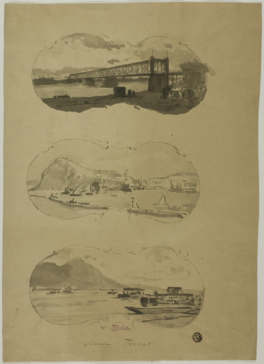 Two Views of Ports, one View of River with Bridge