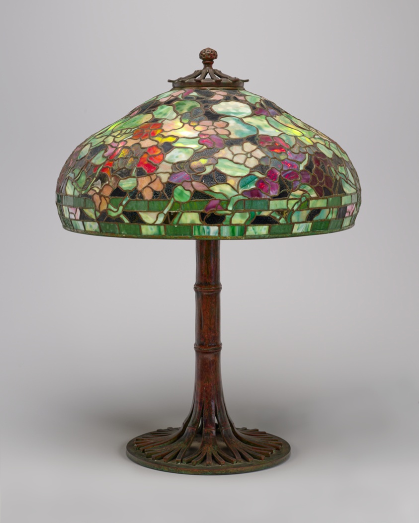 Lamp with Nasturtium Shade and Bamboo Base