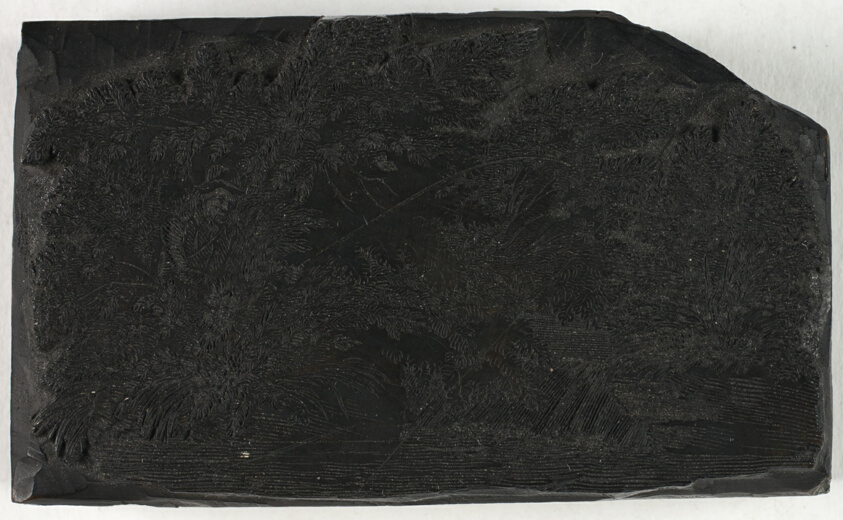 Woodblock for Man Fishing Under a Tree with Waterfall