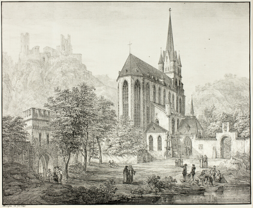 Collegiate Church of Our Lady, with Castle Schoenberg at Oberwesel on the Rhine