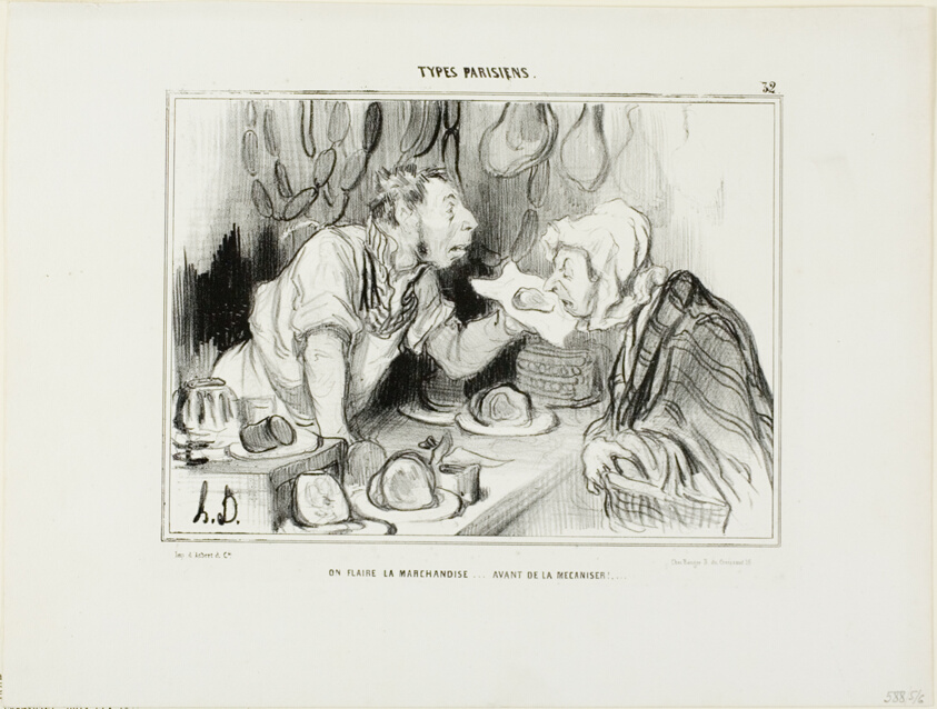 “You Sniff the Merchandise… Before Buying It,” plate 32 from Types Parisiens