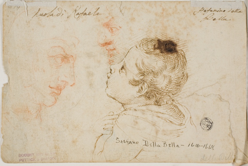 Sketches of Child Praying, Two Male Profiles (recto); Sketches of Male Heads (verso)