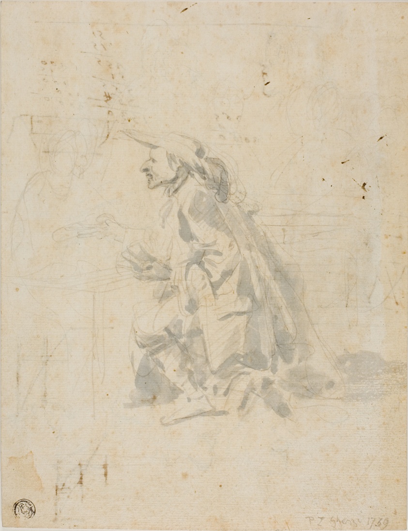 Kneeling Man Approaching Another Figure
