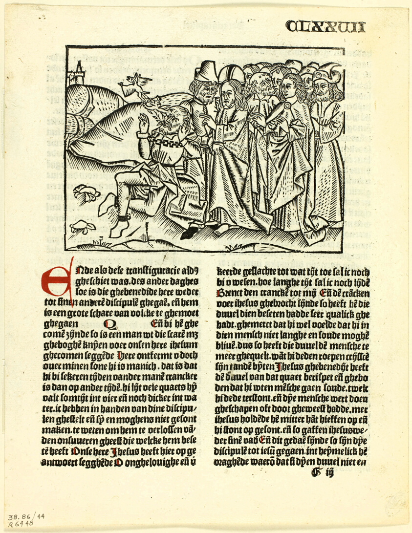 Christ, after His Transfiguration, Exorcises the Devil from the Lunatic, from Leven Christi (Life of Christ), Plate 44 from Woodcuts from Books of the 15th Century