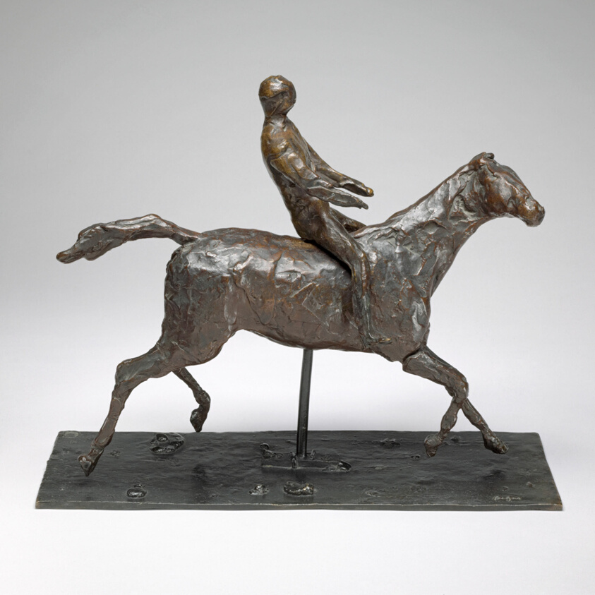 Horse with Jockey; Horse Galloping, Turning Head to the Right, Feet Not Touching the Ground