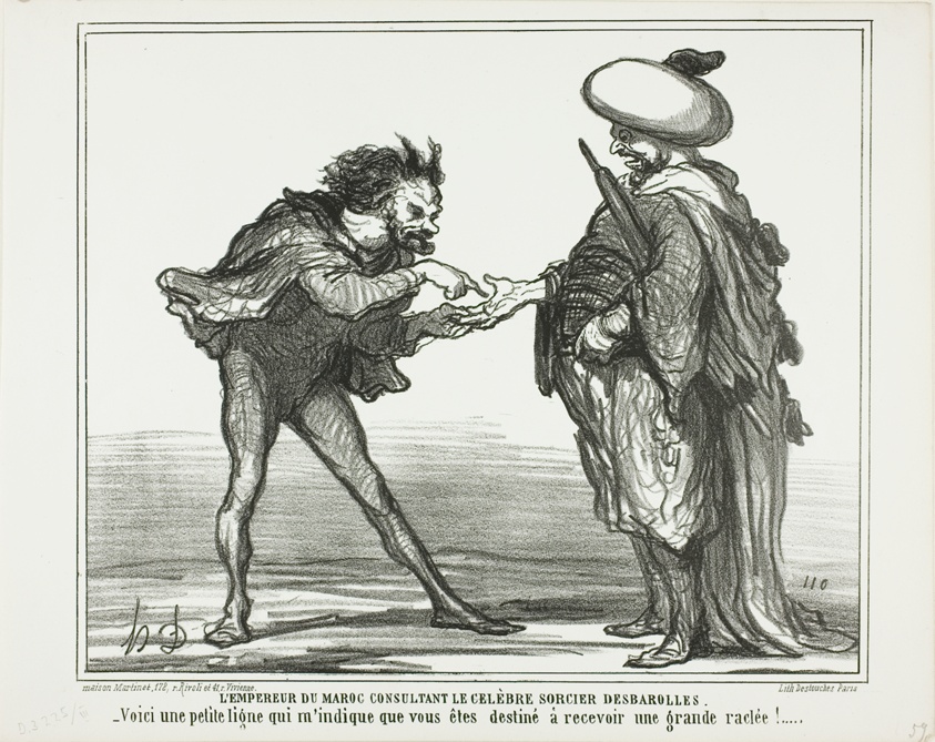 The Emperor of Morocco in Consultation With the Famous Magician Desbarolles. “- This small line here indicates to me that you are going to get a royal thrashing!,” plate 126 from Actualités