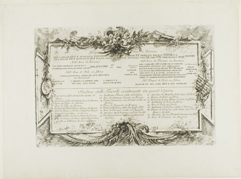 Transription of Ancient Latin Inscriptions and Index, from Some Views of Triumphal Arches and other monuments
