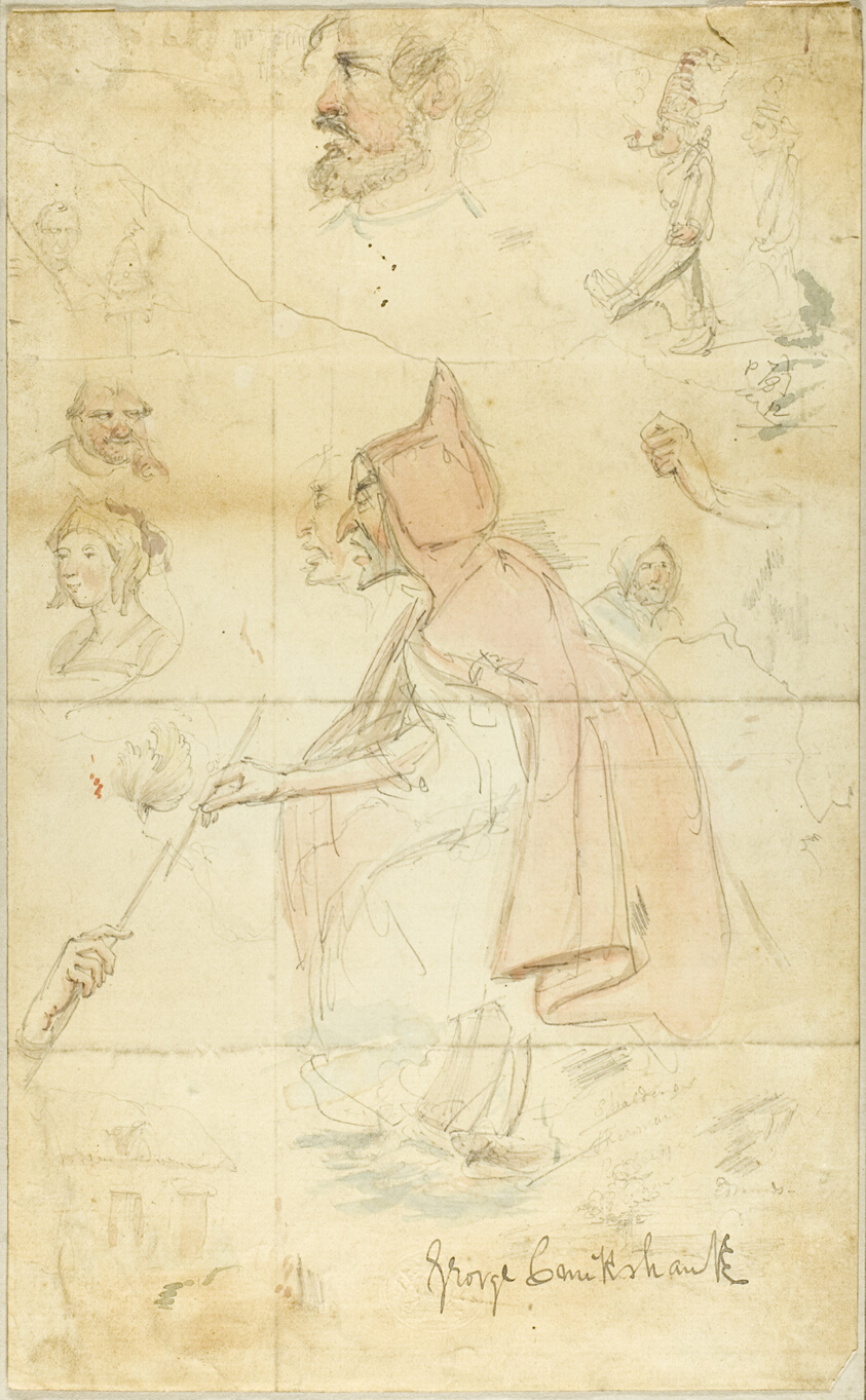 Mother Shipton (recto); Sheet of Sketches: Fleur-de-Lis and Figures (verso)