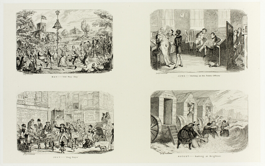 May – "Old May Day" from George Cruikshank's Steel Etchings to The Comic Almanacks: 1835-1853 (top left)