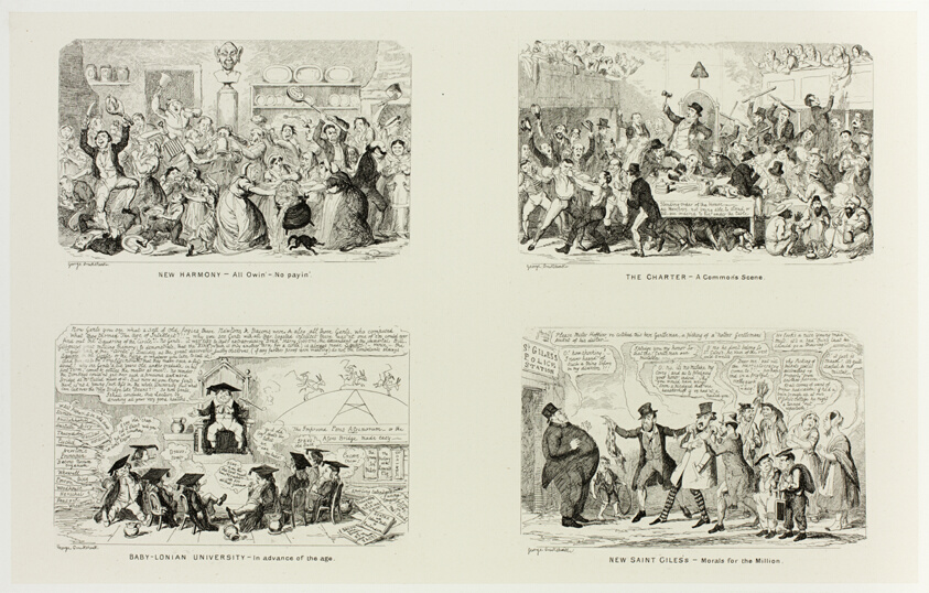 New Harmony - All Owin' No Payin' from George Cruikshank's Steel Etchings to The Comic Almanacks: 1835-1853 (top left)
