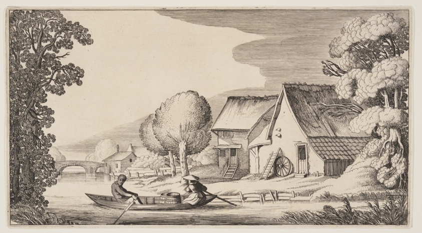 Farmer and Woman Farmer in a Row-Boat, from Landscapes (Playsante Lantschappen)