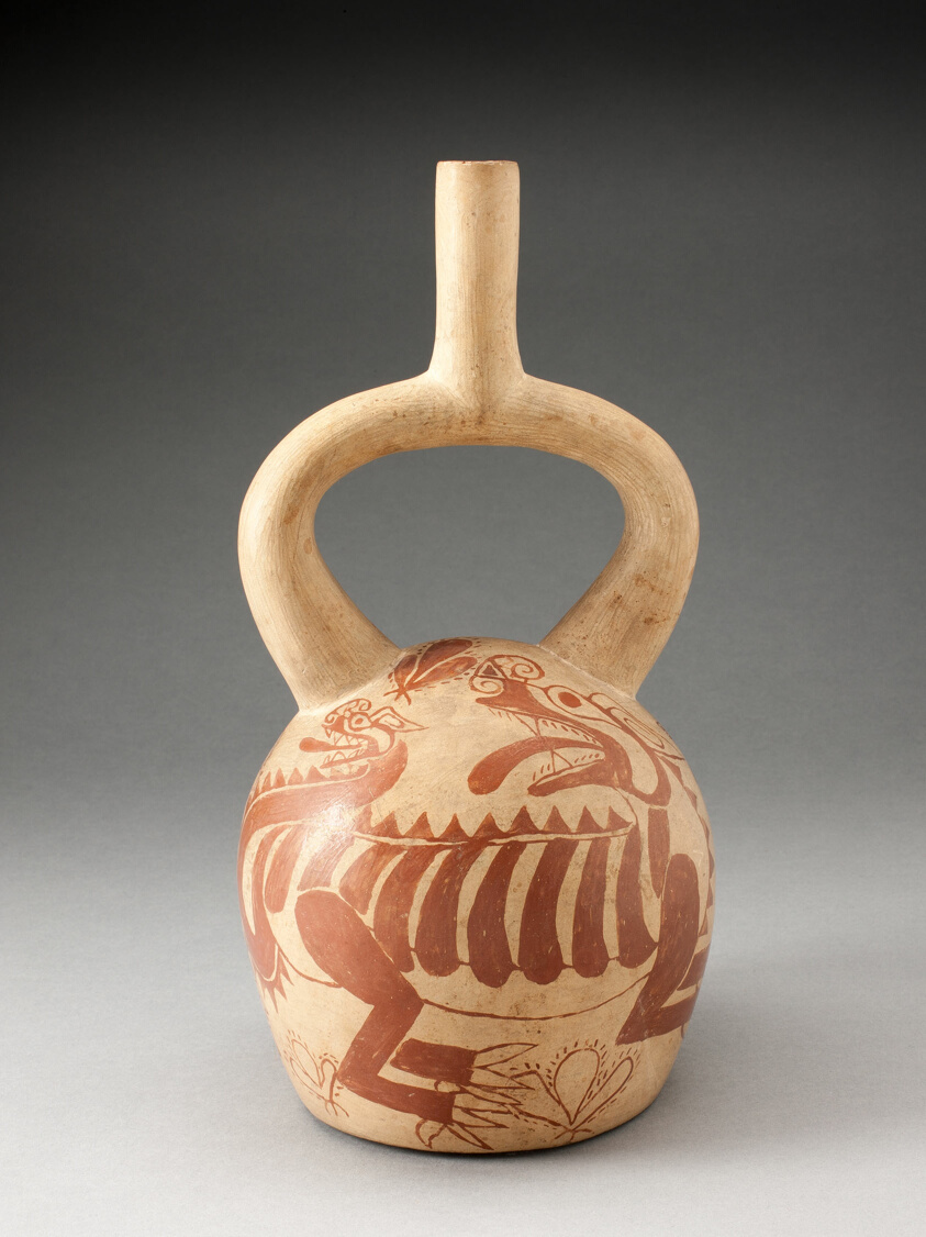 Stirrup Spout Vessel with Fineline Depiction of an Abstract Feline