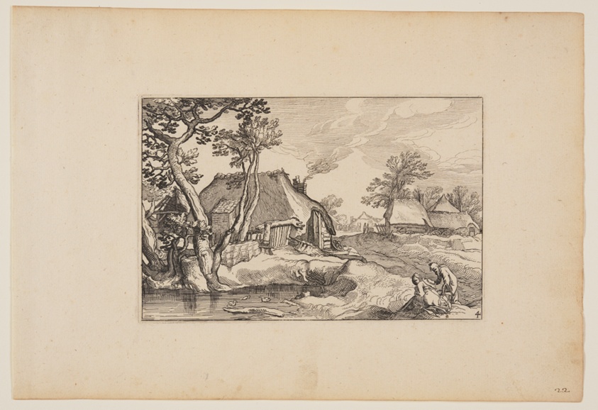Old Man and Woman Resting at a Pond, from Landscapes (Verscheyden aerdige Lanthuysen...)