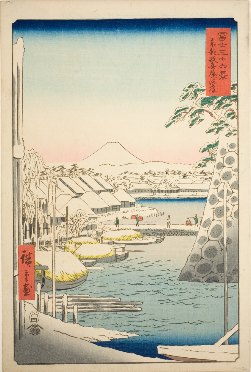 The Riverbank at Sukiya in the Eastern Capital (Toto Sukiyagashi), from the series "Thirty-six Views of Mount Fuji (Fuji sanjurokkei)"