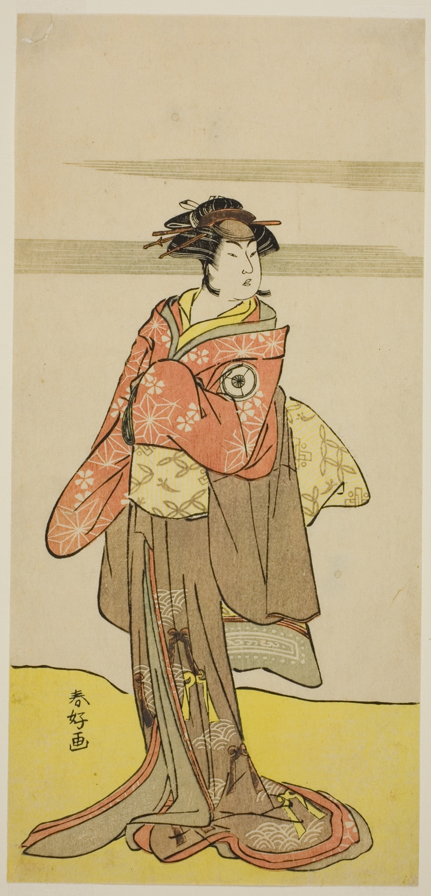 The Actor Iwai Hanshiro IV as Hitomaru Disguised as the Geisha Oshun in the Play Edo no Hana Mimasu Soga, Performed at the Nakamura Theater in the Third Month, 1783