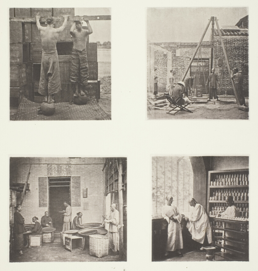 Rolling Scented Caper and Gunpowder Teas; Weighing Tea for Exportation; A Tea House, Canton; A Tea-Tasting Room, Canton
