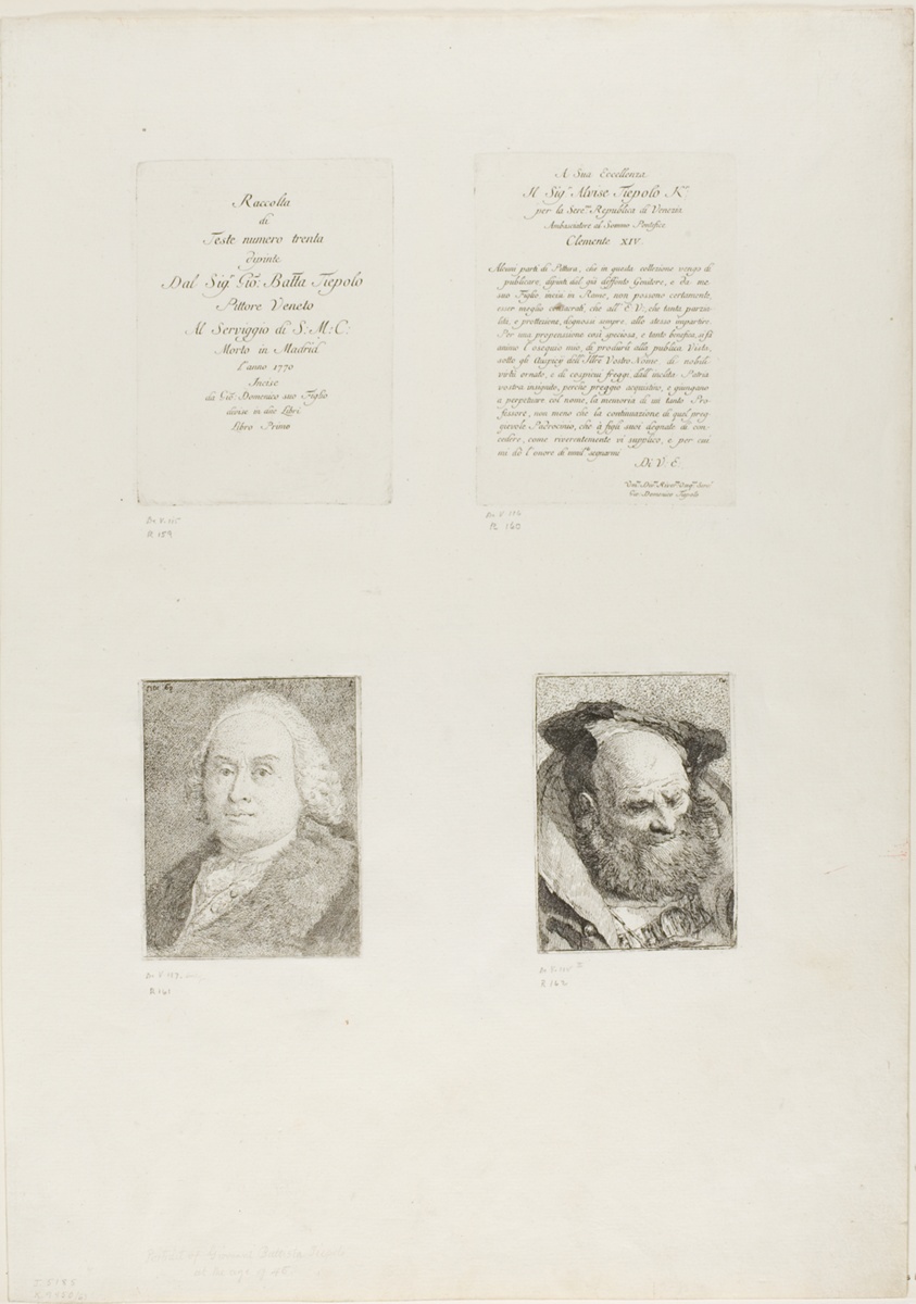 Title Page, Dedication, Portrait of Giambattista Tiepolo, Bearded Old Man
