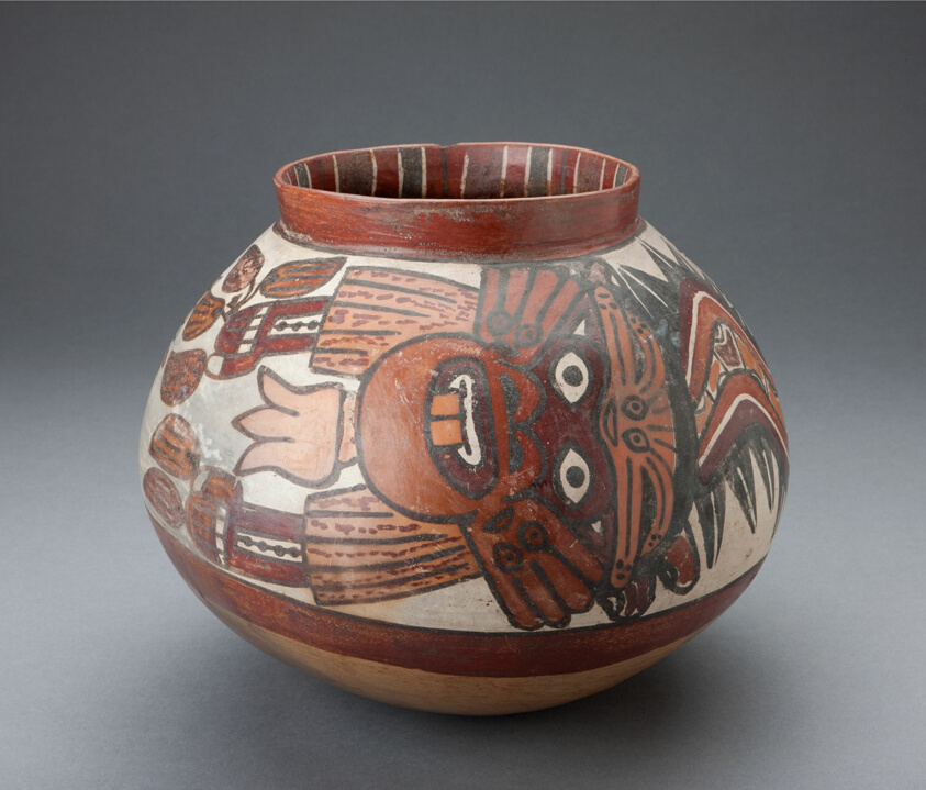 Jar Depicting a Costumed Ritual Performer Holding Plants