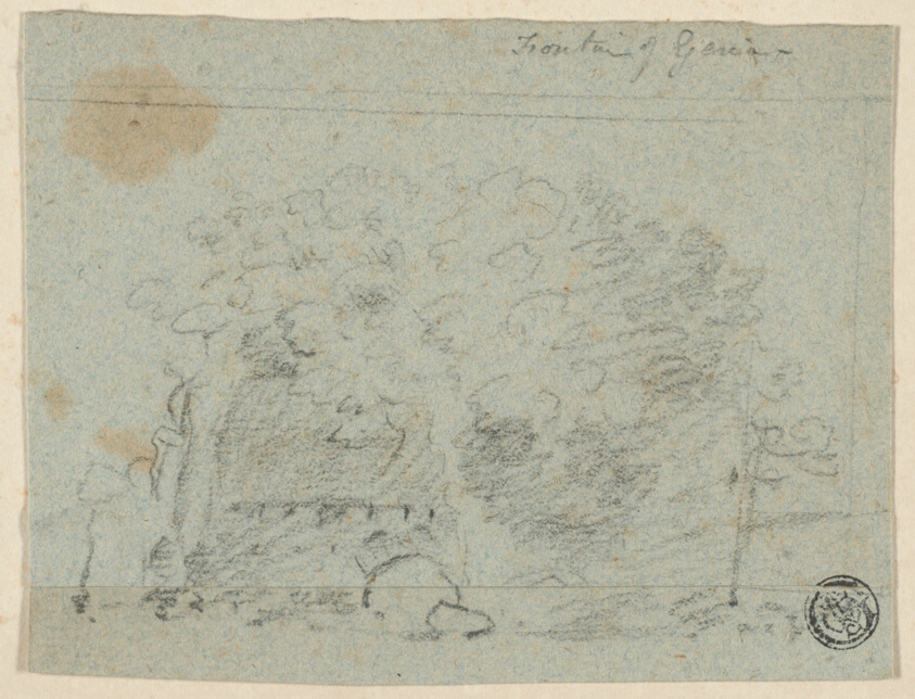 Sketch of Trees Near Bridge (recto); Sketch of Building (verso)