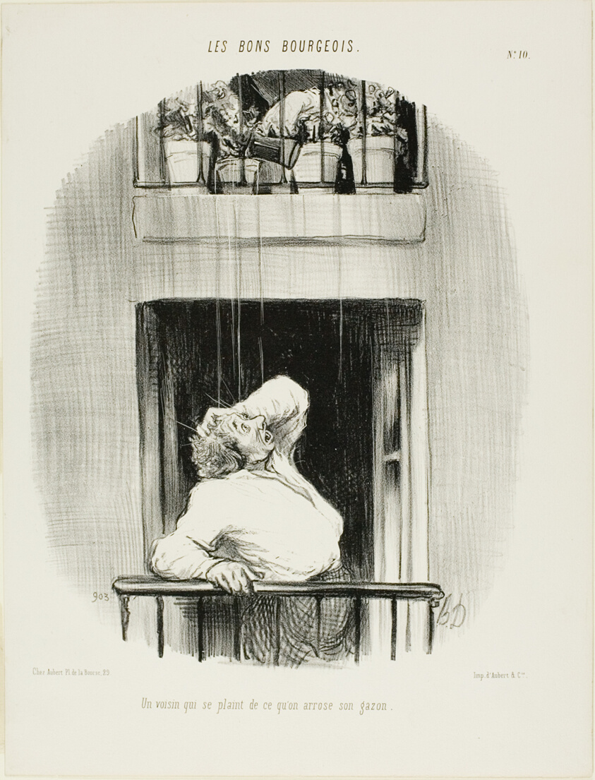 A Neighbour Complaining about the Watering of his Lawn, plate ten from Les Bons Bourgeois