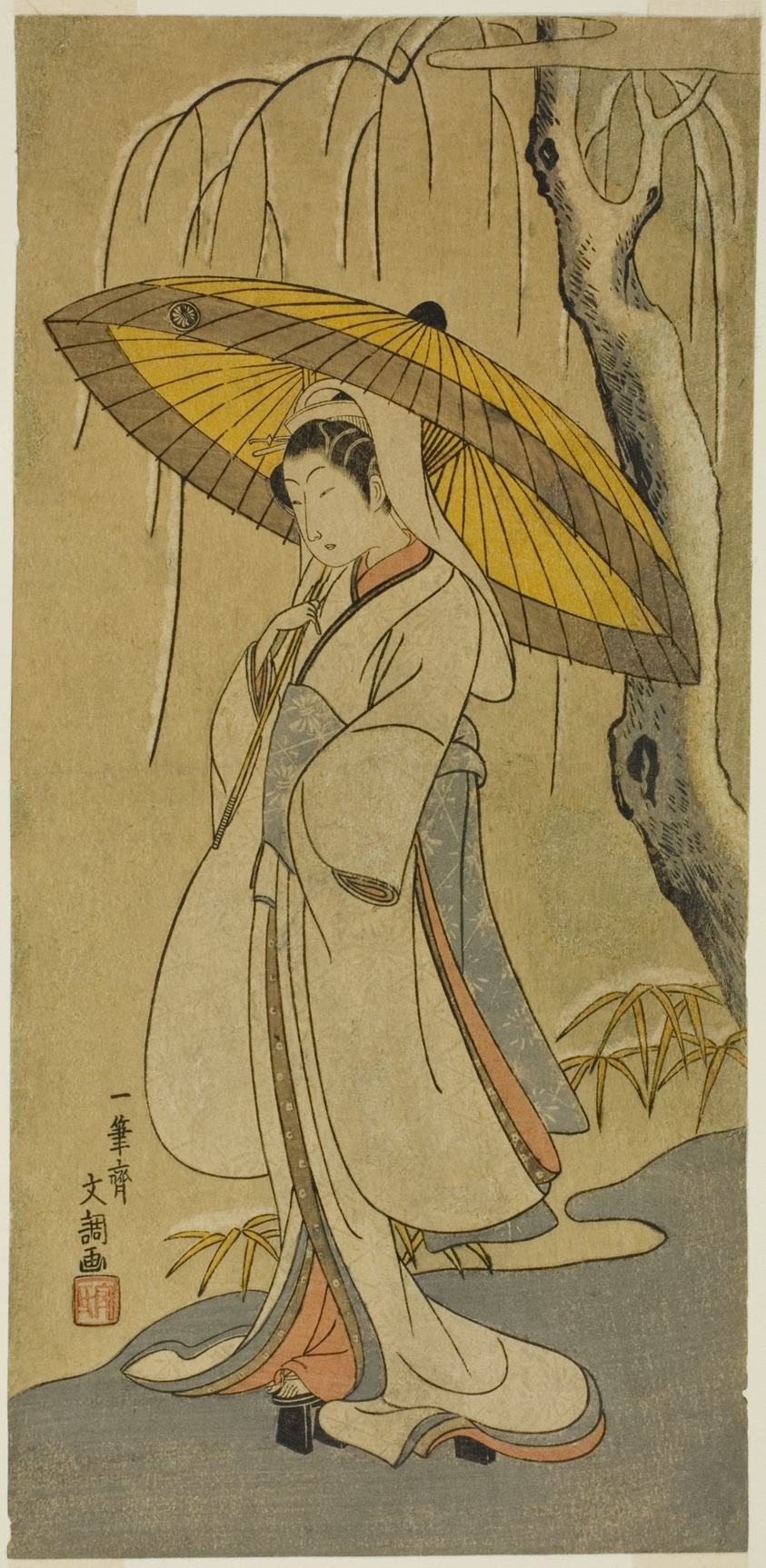 The Actor Segawa Kikunojo II as the Heron Maiden in the play "Cotton Wadding of Izu Protecting the Matrimonial Chrysanthemums (Myoto-giku Izu no Kisewata)," performed at the Ichimura Theater from the first day of the eleventh month, 1770