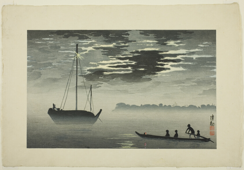 Moonlight through the Clouds off the Haneda Coast