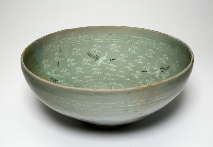Bowl with Cranes Amidst Clouds