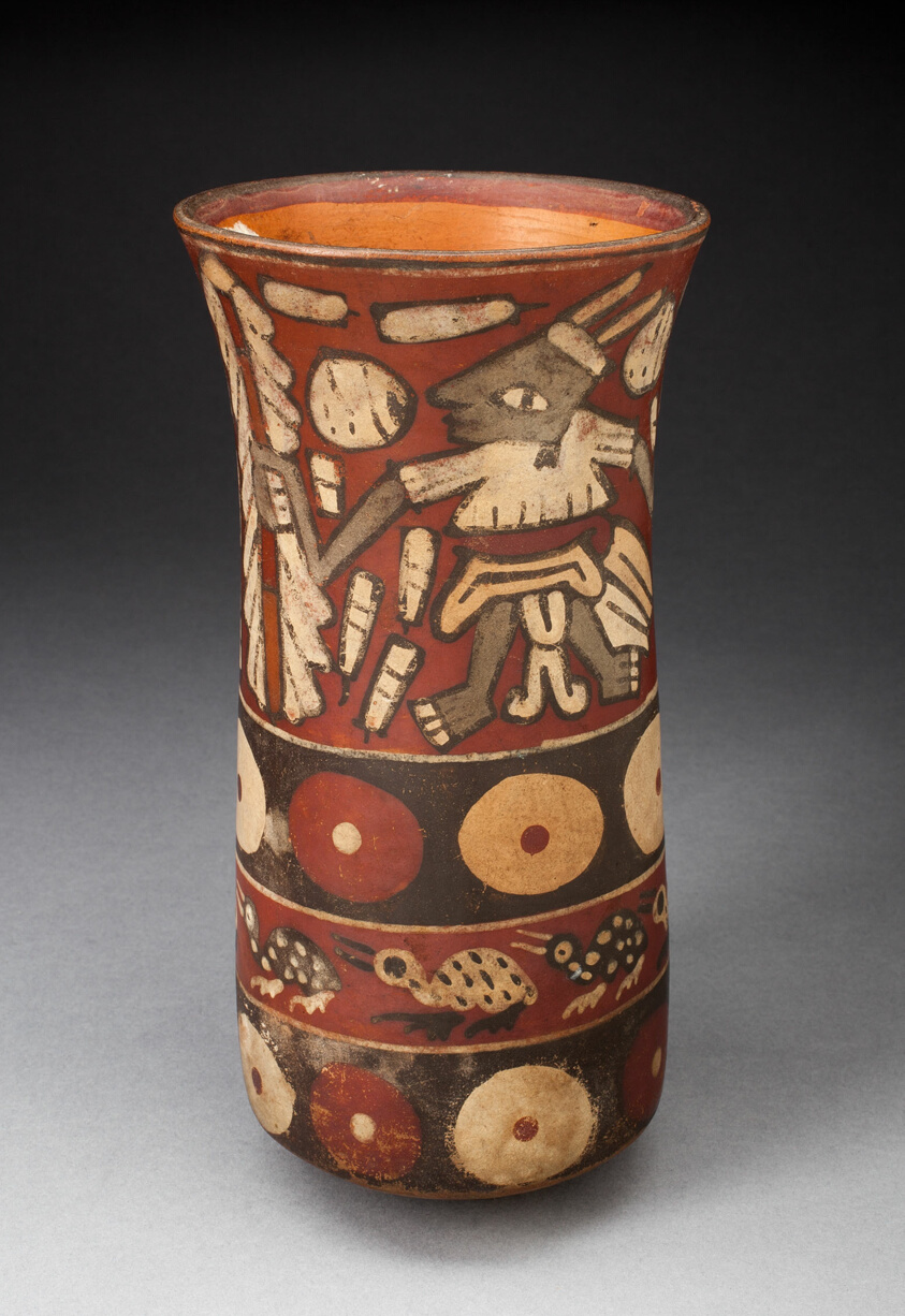 Beaker Depicting Warriors Holding Staffs Surrounded by Regalia