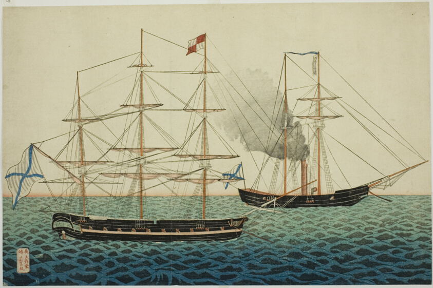 Russian Vessels, from the Album of seven prints of Russian Army and Warship (Roshia seigi shashin kan)