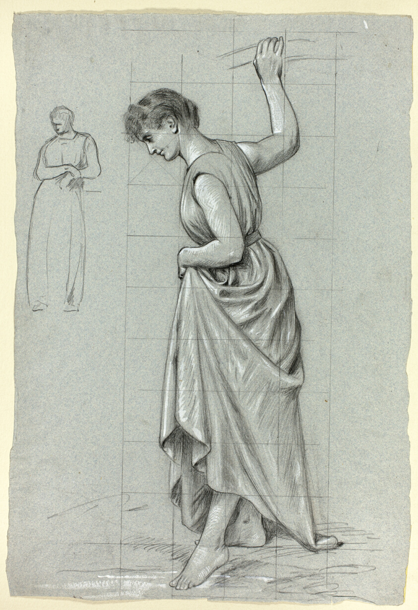Woman Putting Her Foot into Water, with Small Sketch of Standing Woman