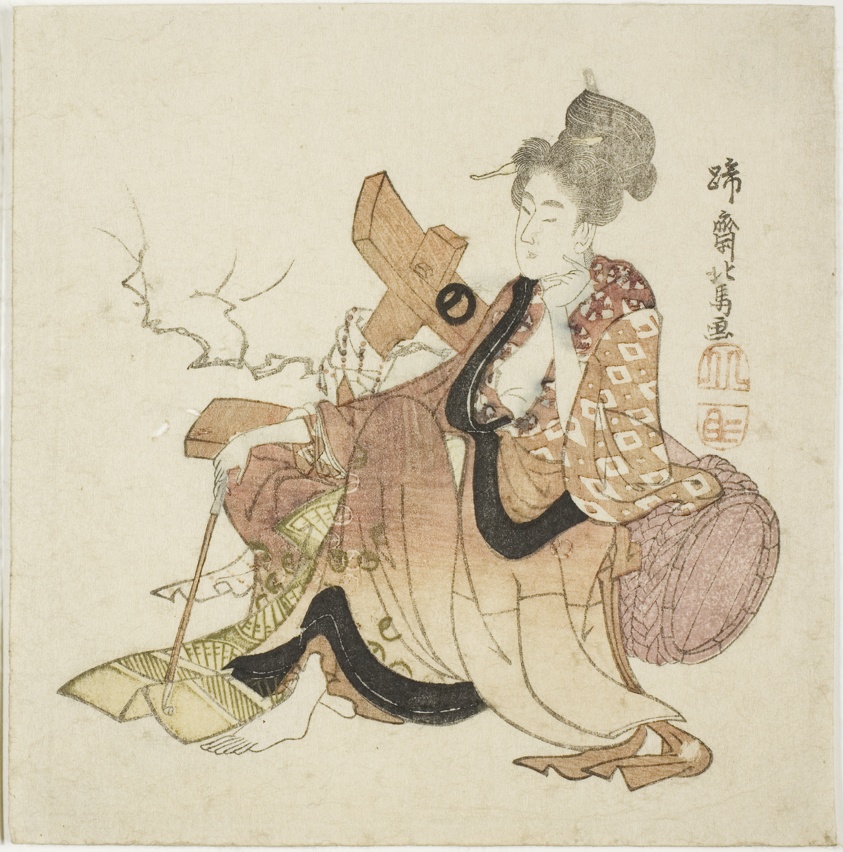 Woman leaning against wine cask, from an untitled series of Eight Immortals of the Wine Cup