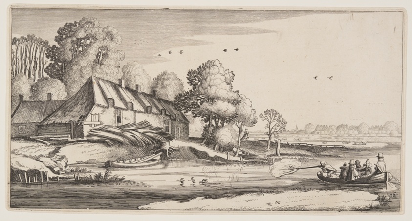 Duck-Shooting From a Row-Boat Near a Farm, from Landscapes (Playsante Lantschappen)