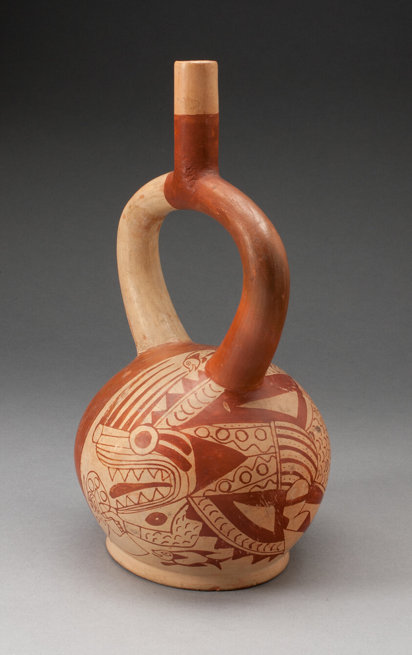 Stirrup Vessel Depicting an Anthropomorphic Composite Being, with Overpainting