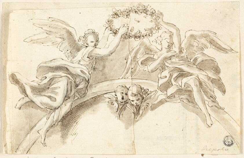 Arch with Two Angels Holding Garland