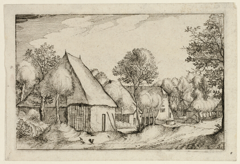 A Farmyard, plate five after Pictures of Farms, Country Houses and Rustic Villages (Praediorum villarum et rusticarum casularum icones)