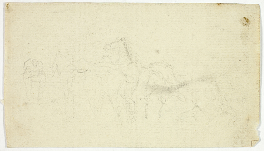 Horses with Groom (recto); Sketches of Peasant with Basket (verso)