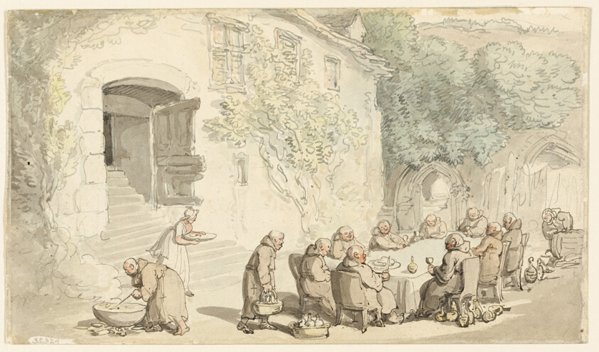 Monks Dining Outside (recto); Village Street (verso)